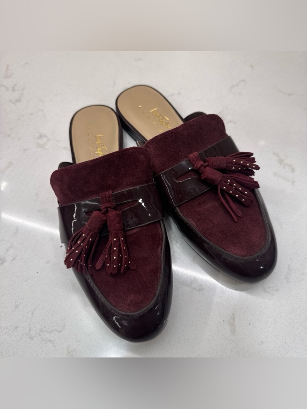 Lord & Taylor 424 Fifth Burgundy Suede Tassel Slip-On Mules Sz 7